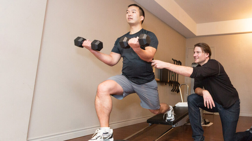 How to achieve a fit body with personal training in Yaletown? Troy with his client doing various exercises